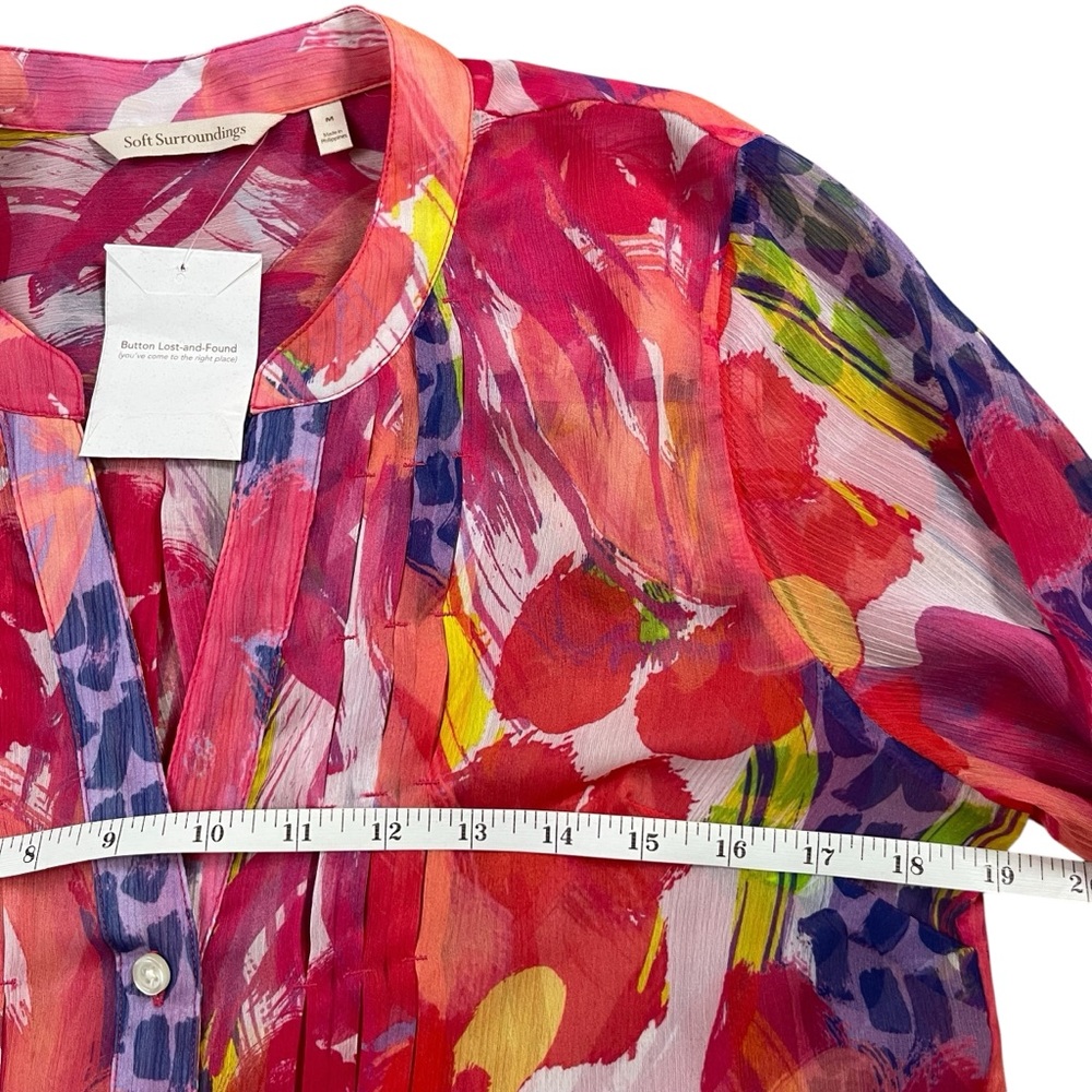 Soft Surroundings Sheer Floral Tunic Blouse Pink Multicolor Boho Flowy Size M - Picture 6 of 9